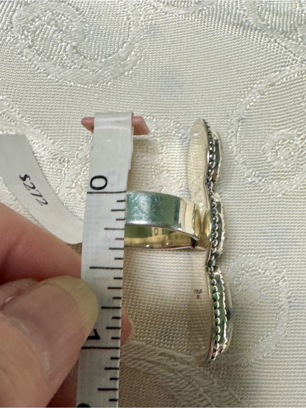 Southwestern Porcelain Jasper Triple Stone Sterling Silver Statement Ring - Picture 8 of 10